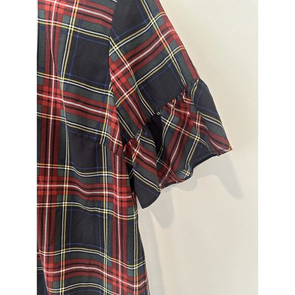 J.Crew Drapey Holiday Plaid Ruffle-Sleeve Top Size Medium 2170 - Picture 2 of 7